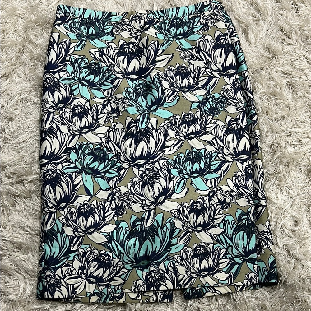 J.Crew Collection Navy and Aqua Floral Pencil Skirt NWT